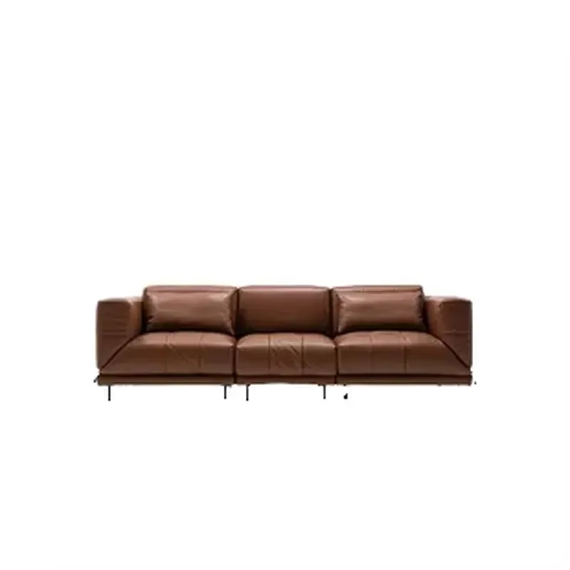 Modern Chesterfield three-seater sofa bed, leather, sponge-filled, rectangular back cushion, metal frame, metal legs,