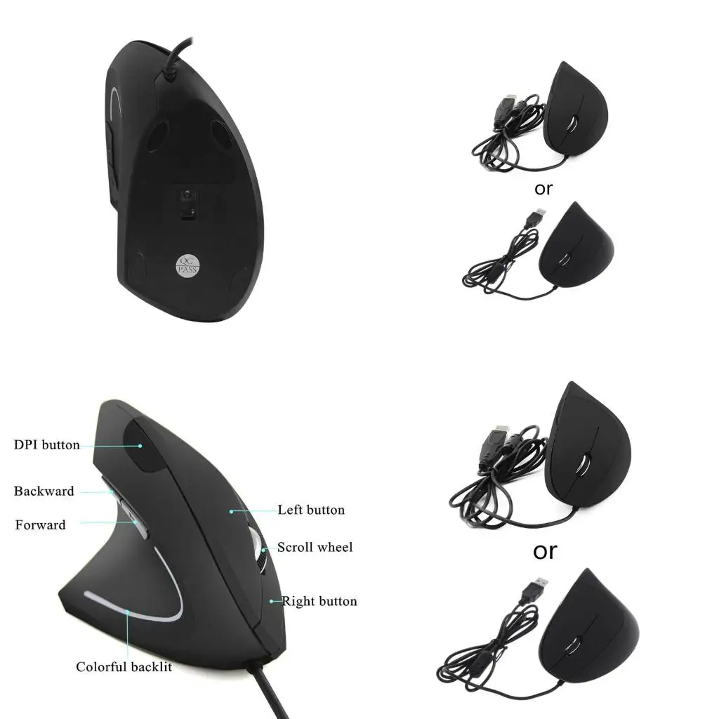 Wired Left Right Hand Vertical RGB Mouse Ergonomic Gaming Mouse 3200DPI USB Optical Wrist Healthy Mause For PC Computer
