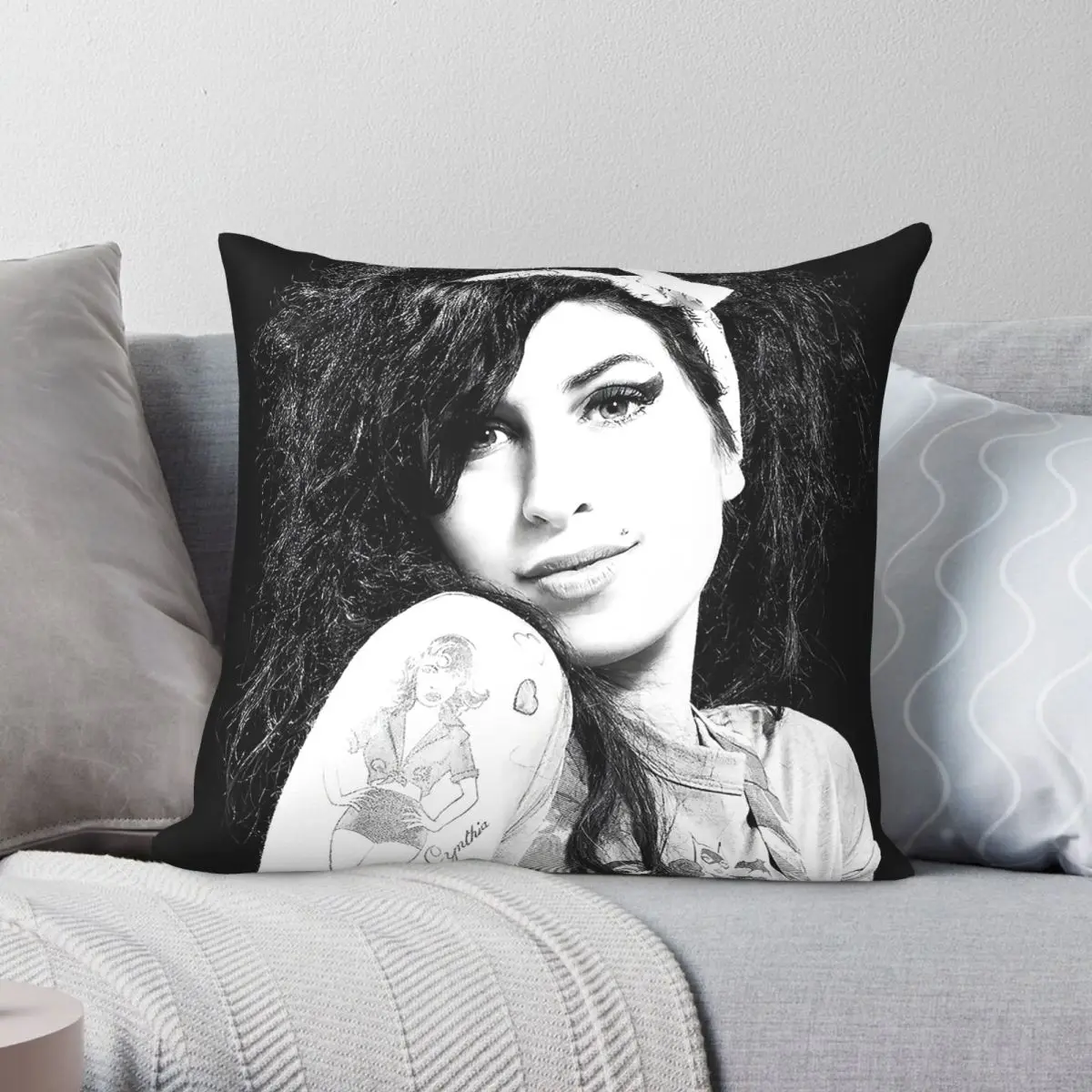 Amy Winehouse Love To Smile Square Pillowcase Polyester Linen Velvet Creative Zip Decor Throw Pillow Case Car Cushion Cover