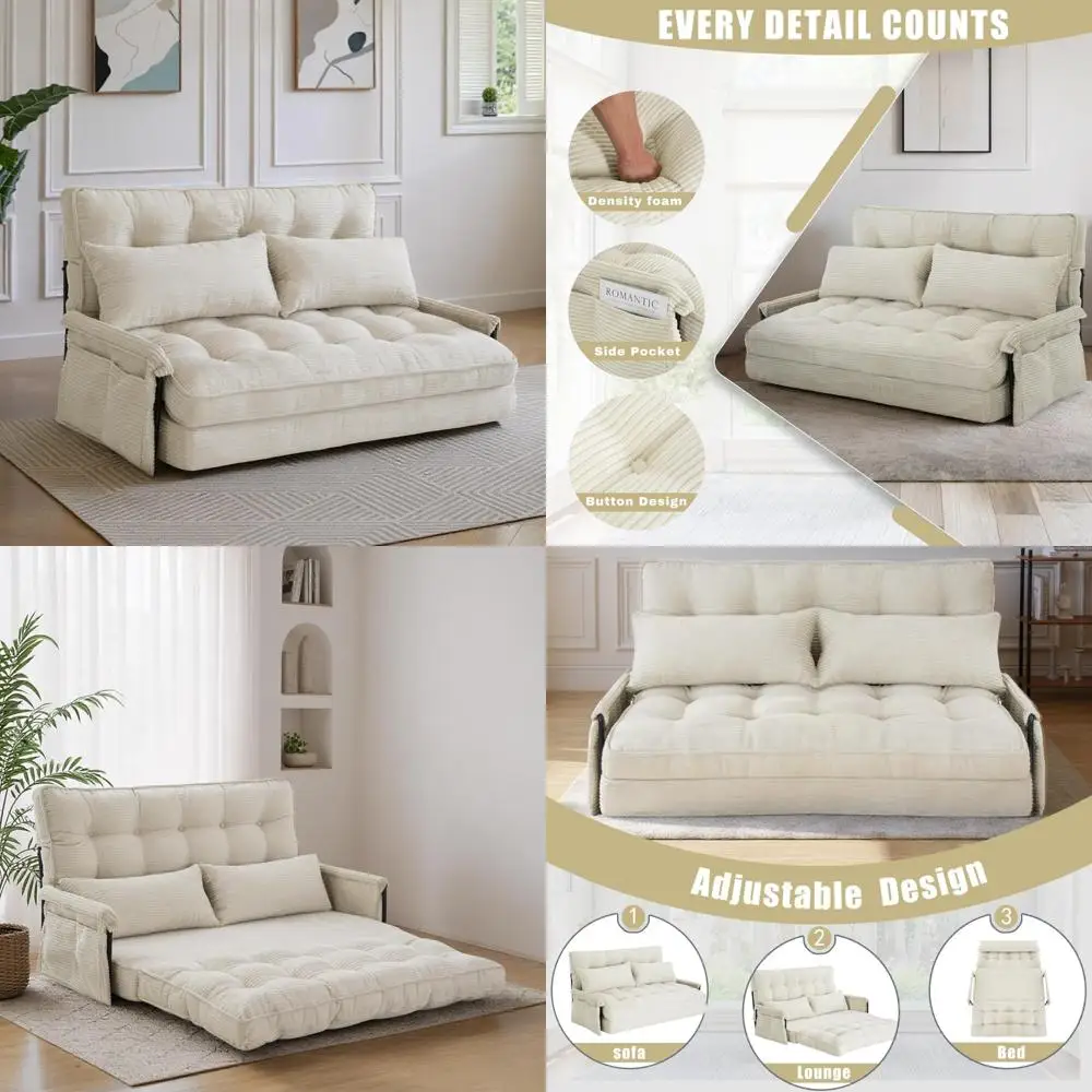 سرير أريكة كسولة قابل للطي بـ 5 أوضاع قابل للتحويل مع مسند للذراع، أريكة أرضية قابلة للتعديل مع وسادتين، أرضية قابلة للطي #1