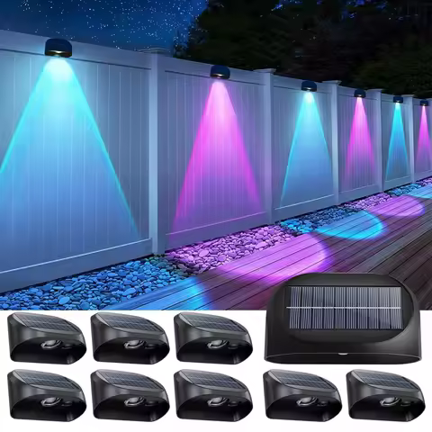 Solar Fence Lights Outdoor Waterproof Solar Deck Lights with Warm White RGB LED Spot Lens Decorative Solar Powered Wall Lights