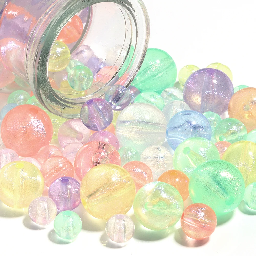10-100pcs Candy Color Acrylic Beads Plated Color Round Loose Beads For Jewelry Making DIY Bracelet Phone Chain Keychain Supplies view 5