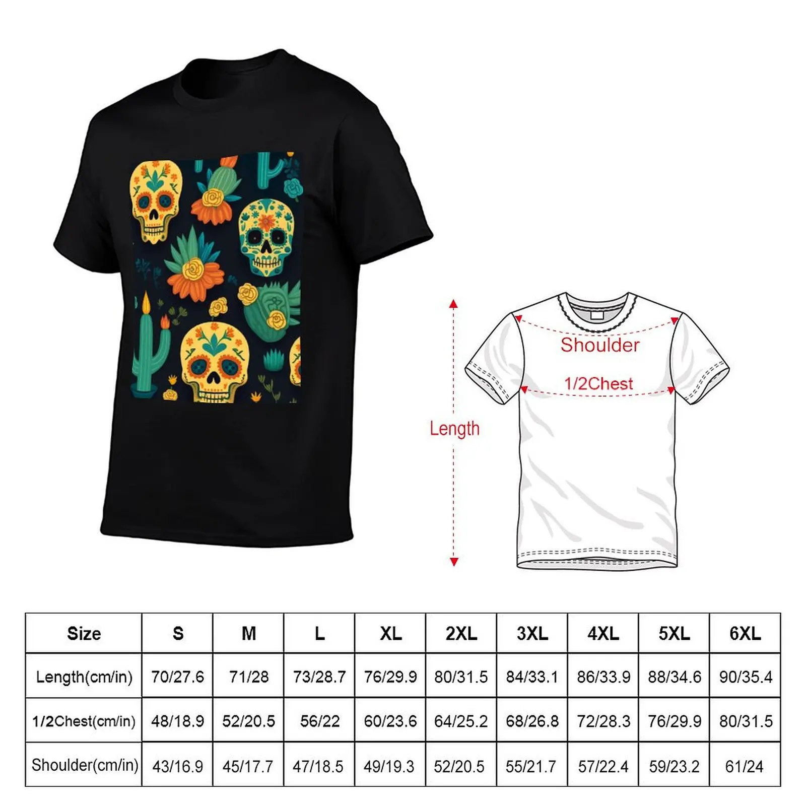 Dia de los Muertos Pattern T-Shirt Plus Size Non-Shrink T-Shirt