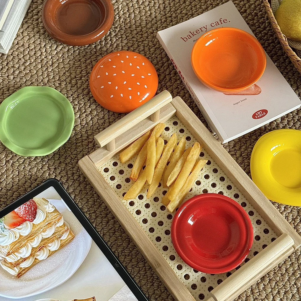 

Burger Shaped Plate Set For Sushi Dip Creative Meal Tomato Sauce Six In One Tableware Set Burger