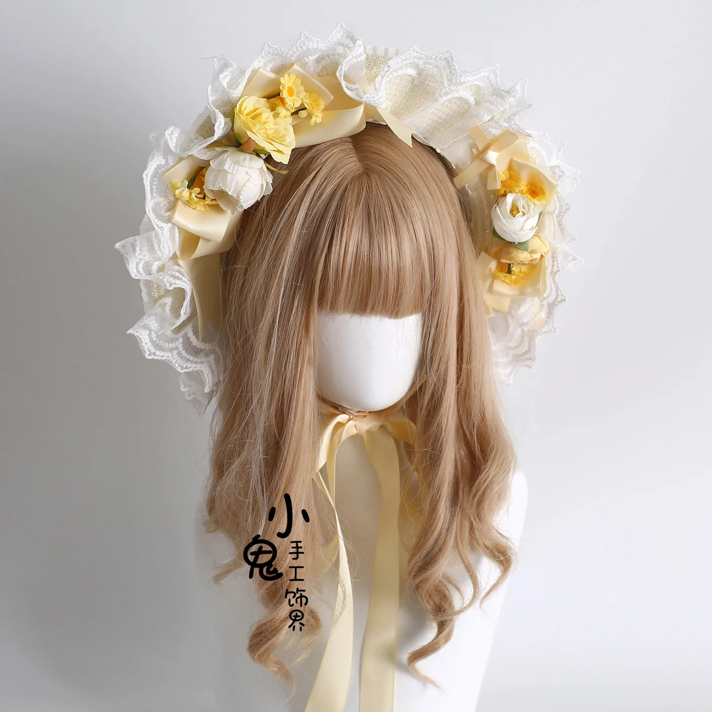 Original Yellow Hanyang Eclectic Straw Hat Bnt Lace Cla Flower Bow Flat Hat Lolita Ponet Hats for Women