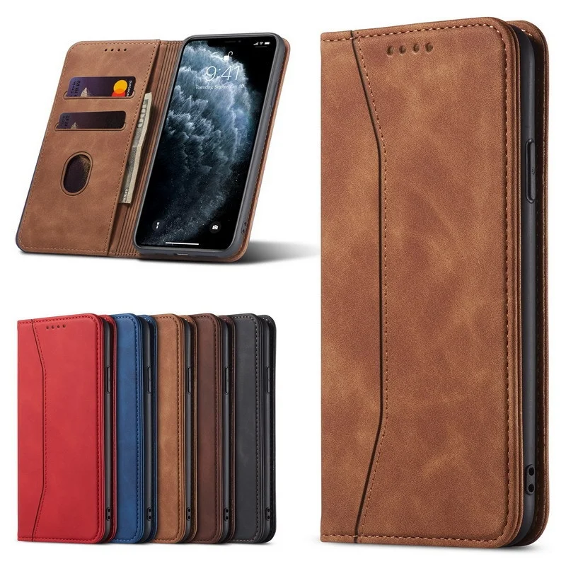 For iPhone 16 Pro Max 17 18Pro 15 Plus Flip Cell Phone Cover Magnetic Flip Cover PU Leather TPU Holder Mobile Phone Case