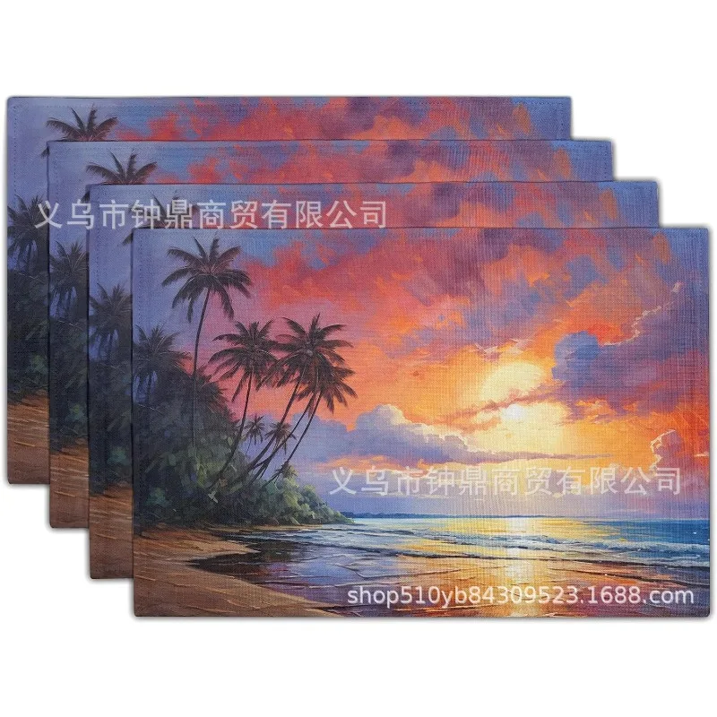 Beach Theme Placemats Set of 4 Summer Ocean Blue Coastal Sea Life Table Mats Heat-Resisting Non Slip Placemats