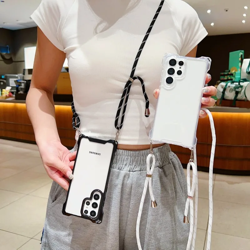 S26 Ultra Hülle, stoßfest, für Samsung Galaxy S25 FE S23 S24 Plus, Umhängetasche, Lanyard-Kordel, vier Ecken, transparente Kunststoff-Gurtabdeckung – Detail 3