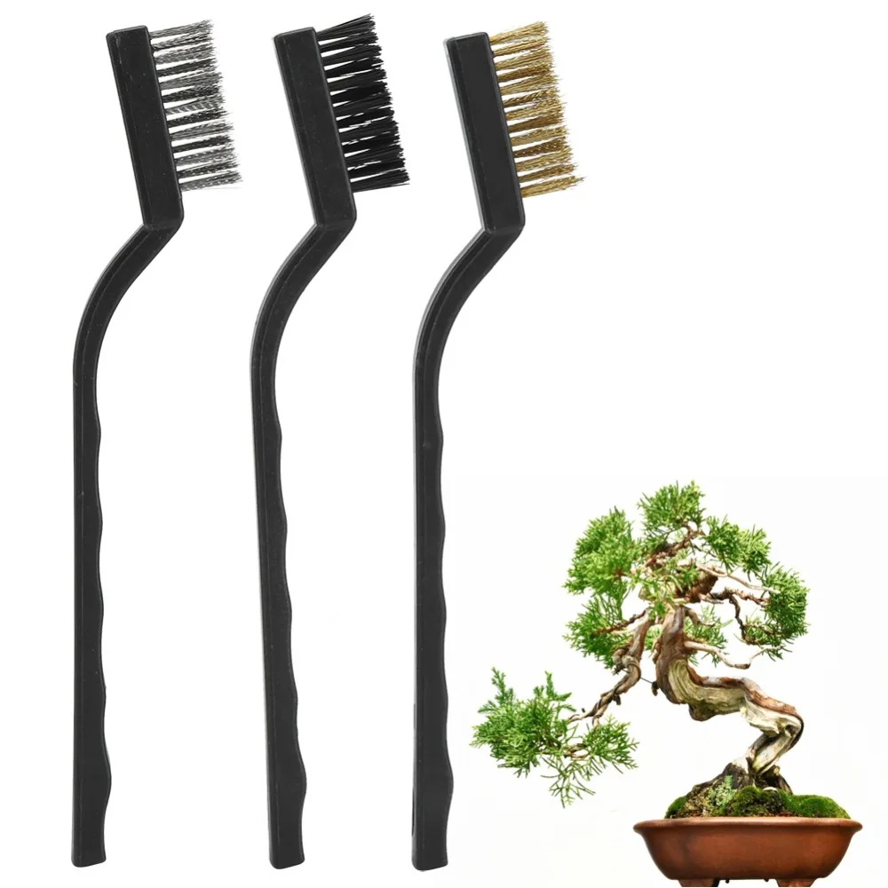 

6PCS Metal and Plastic Construction Wire Brush Set Mini Curved Industrial Wire Brushes Non-Slip Rust Remover Brush Bonsai Brush