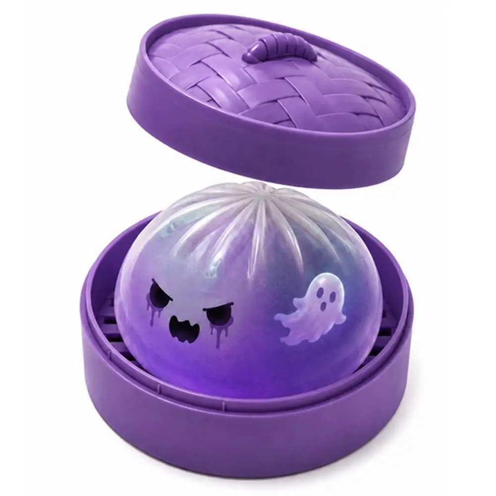 Halloween Ghost Dumplings Toy Soft Slow Resilience Squishy Toy with Steamer Steamed Stuffed Bun Slow Rebound Decompression Toy