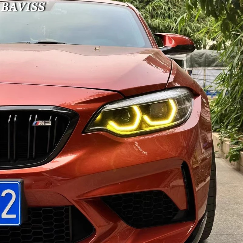 Lemon Yellow Angel Eyes For BMW M2 2 series DRL LED Headlight F22 F23 F87 LCI 2018-2021 Year Daytime Light 7494851 63117494852