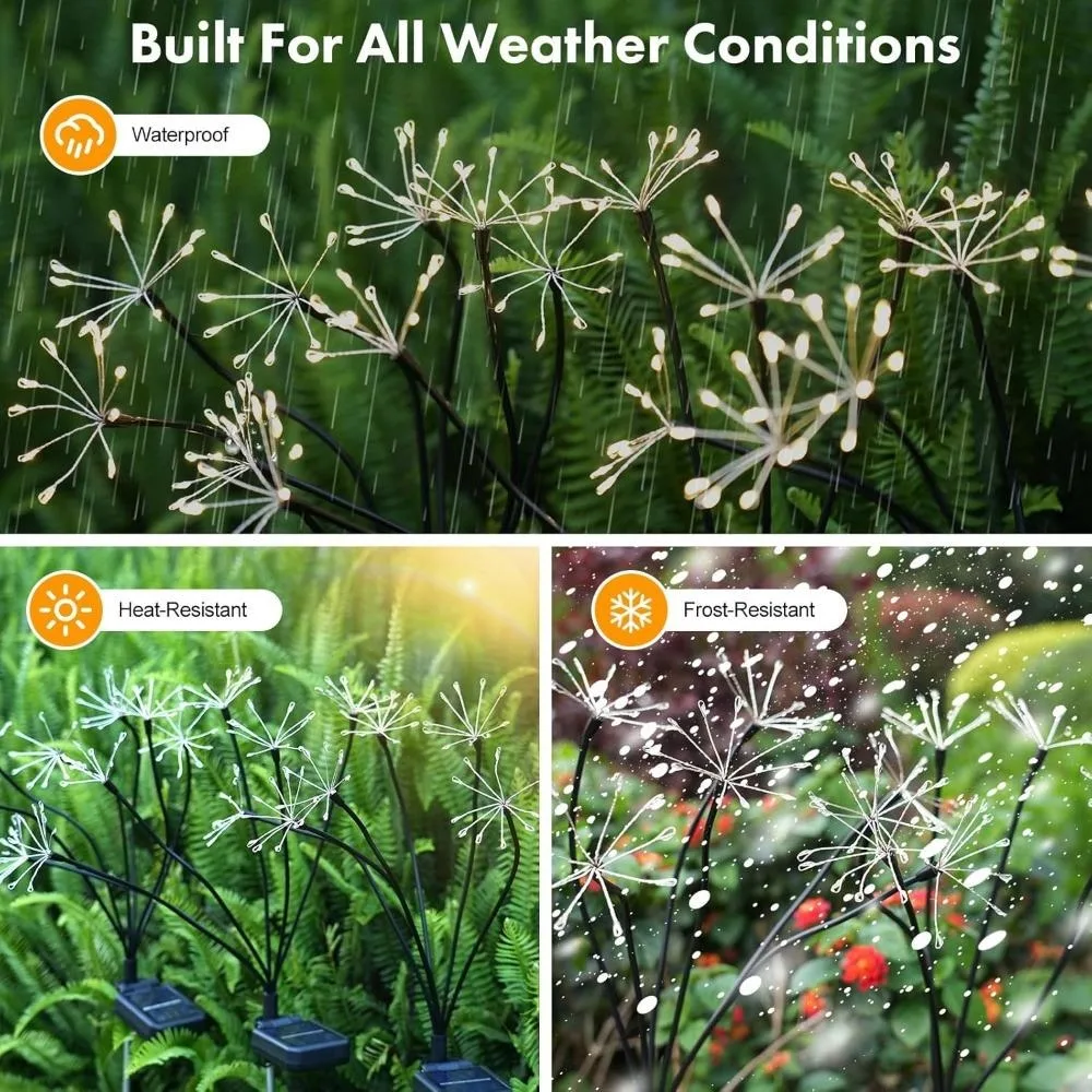 Solar Garden Lights Twinkling Firework Lights with 2 Modes 60LED Waterproof Solar-Powered Lamp for Outside Yard Pathway Decor
