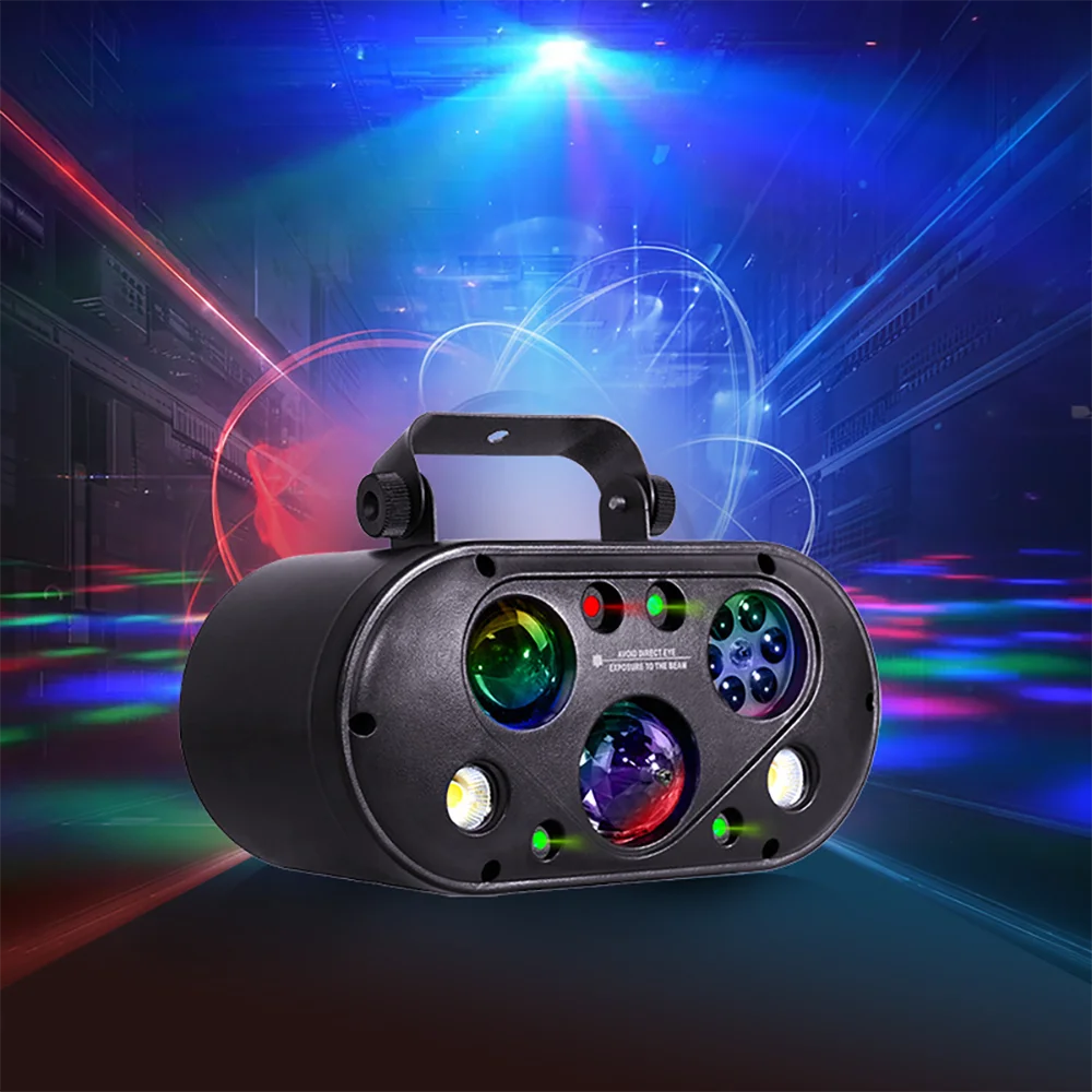 LSLYB Mini Six-in-1 Party Effect Light Stage Light Laser+Strobe+Magic Ball+Water Pattern With Remote For Disco Party Dj Bar