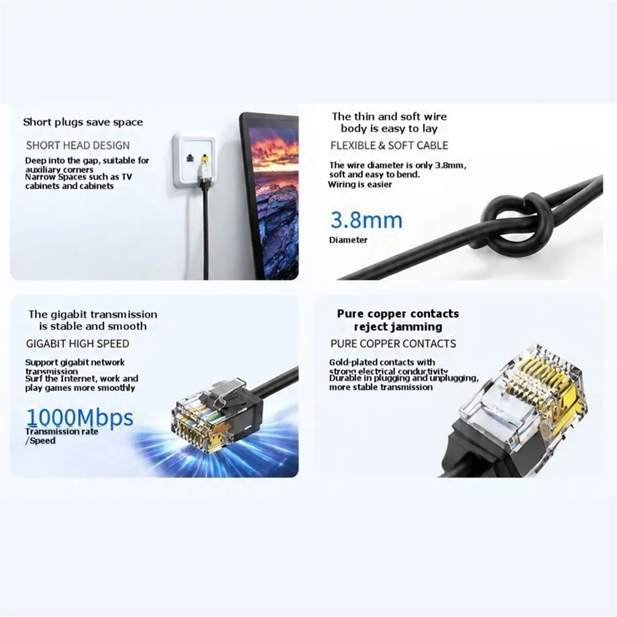 5Pcs Cat6/Cat6a Slim Short Head Ethernet Cable Ultra Thin RJ45 UTP Thin Round Ethernet Cable 10Gbps 250MHz 0.1M