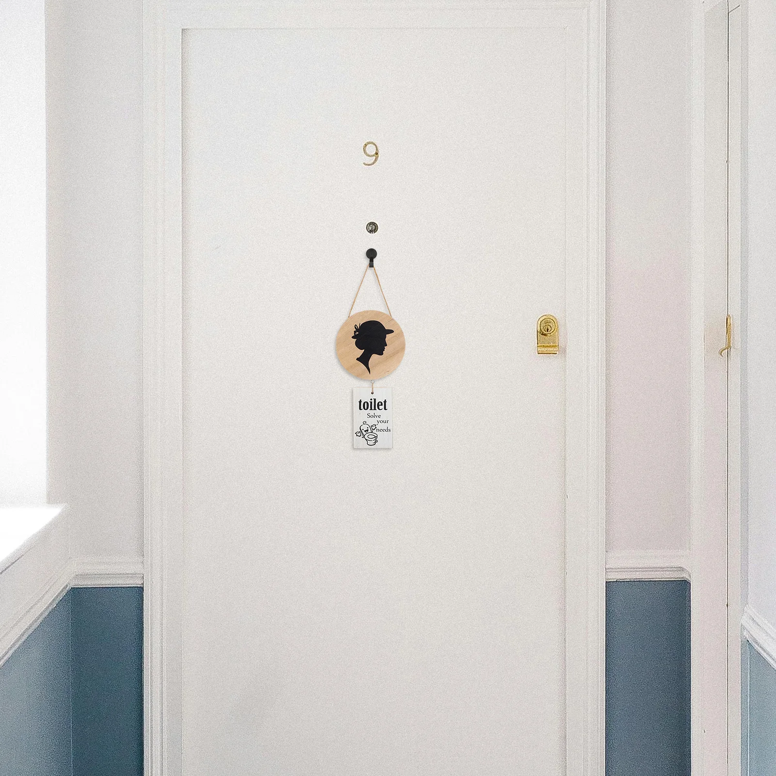 

Wood Restroom Sign Natural Wood Finish Toilet Hanging Signboard for Office Business Guest Bathrooms Public Restroom