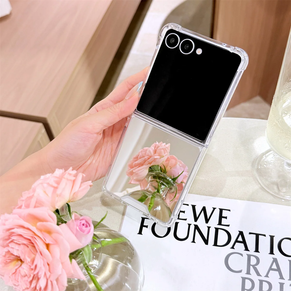 Modische Make-up-Spiegel-harte Handyhülle für Samsung Galaxy Z Flip 7, 6, 5, 4, 3, 5G, stoßfeste Stoßstangenabdeckung mit Z Flip7 FE