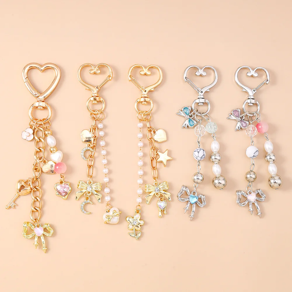 

Bow Pearl Keychain Elegant Cute Keychain Sweet Heart Charm Key Ring High-Quality Feminine Key Ring For Birthday Present Key Bag