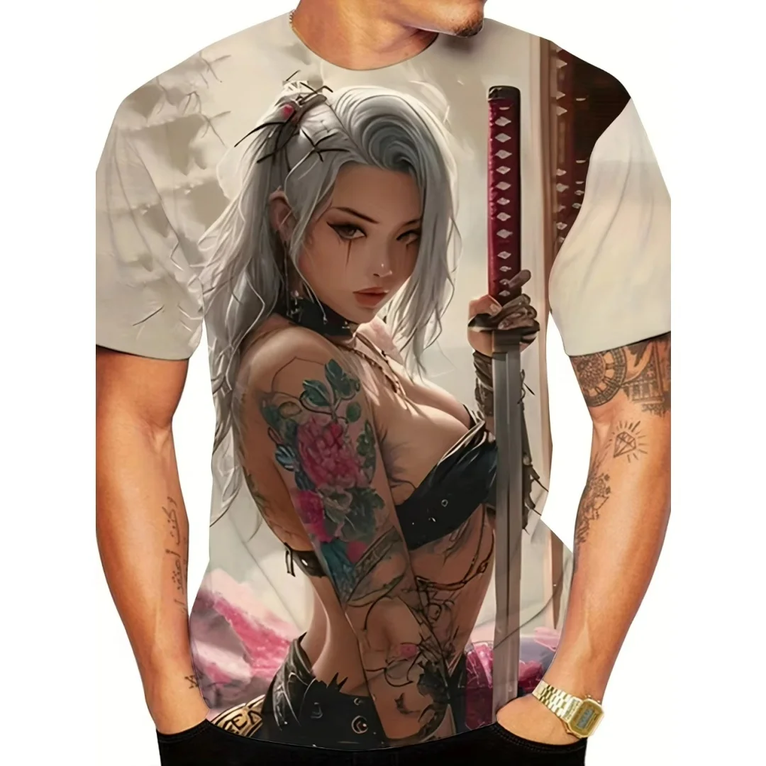 

Японская женская футболка с рисунком самурая, летняя мужская футболка с 3D принтом для отдыха, быстросохнущая мужская футболка, детская одежда, футболка Y2k Woman
