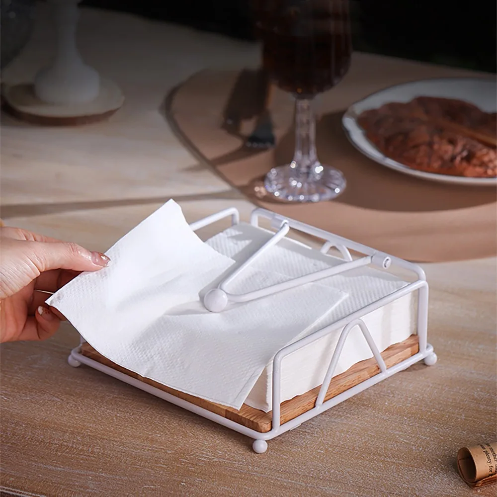 Wooden material Tissue Holder Square shape Solid wood Napkin Stand White color Minimalist style Tissue Rack Buffet service