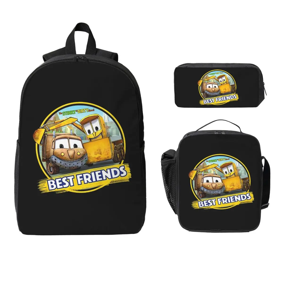 Stinky And Dirty Show Best Friends Backpack BookBag School Bag Computer Shoulder Bags 3ps Insulated Lunch Bag Pencil Case