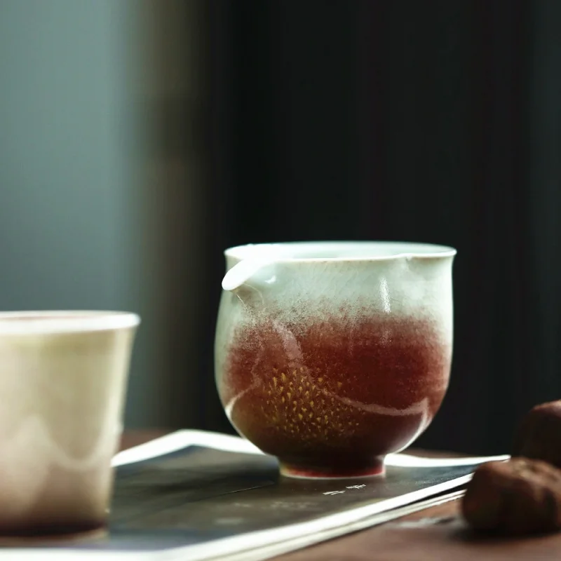 ★Begonia Pollen Gracked Glaze Jingdezhen Glaze Kiln Handmade Exquisite Tea Set Pitcher Fair Cup Tea Pitcher Clean Water