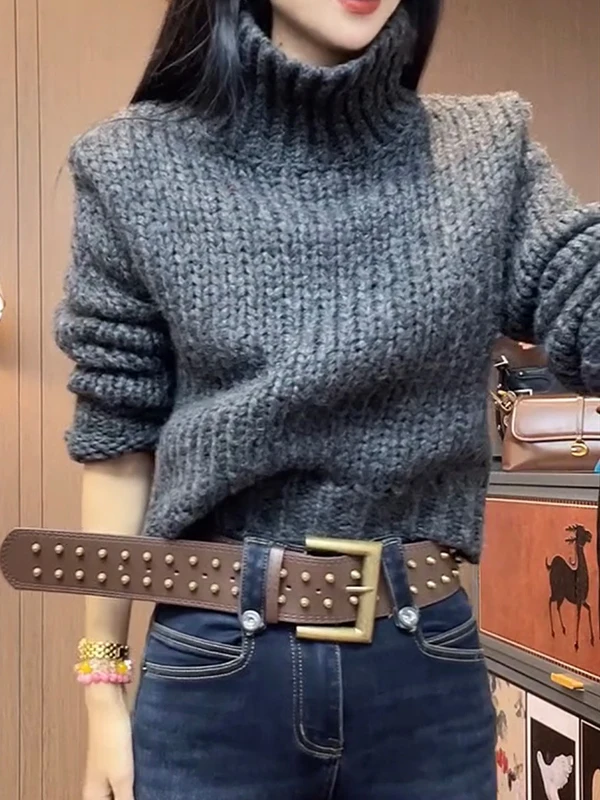 Warmth Faionable High Collar Loose Women's Knitted Sweater Autumn Winter New Sle Comfortable ort Length Easy Wear