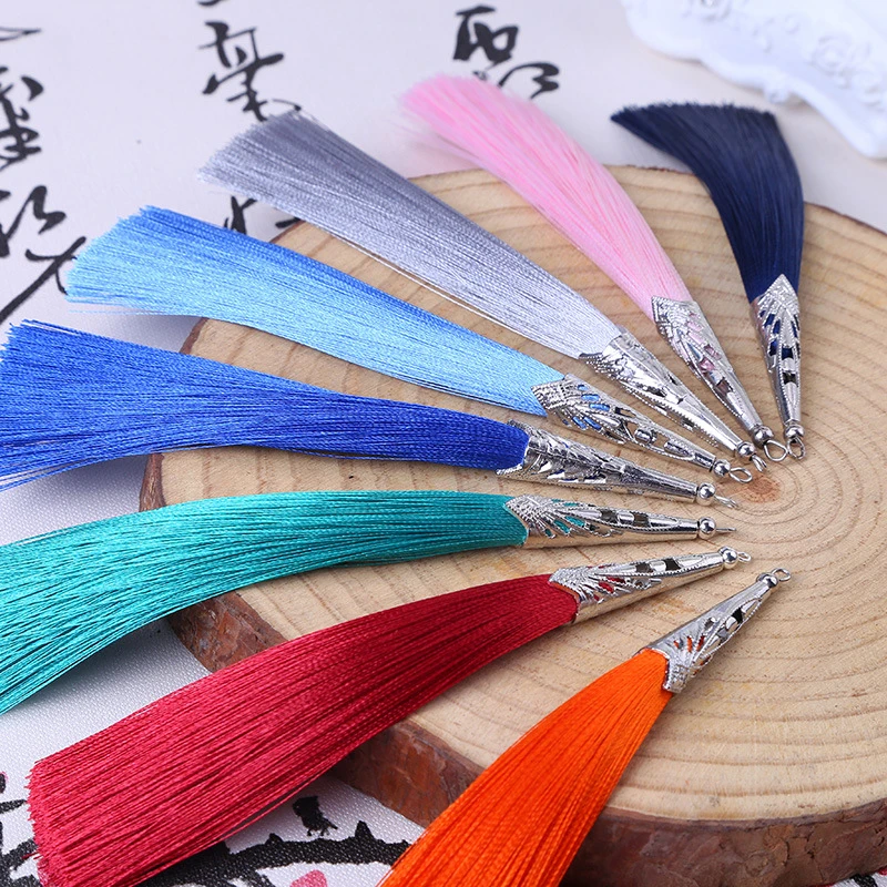 2/5/10/Pcs 14cm Polyester Silk Tassel Metal Cover Tassel Decoration Crafts DIY Jewelry Home Decoration Sewing Backpack Pendant