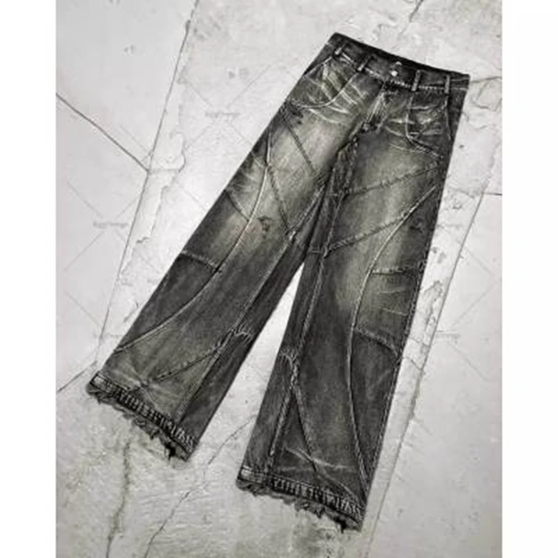 

Heavy Washed Splicing Pocket Loose Jeans Men Y2K American Fashion Streetwear Retro Rock Roll Popular High-waisted Trousers