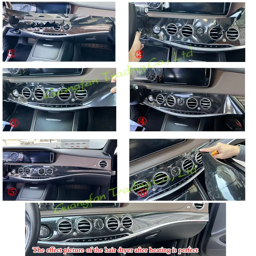 For Benz S class W222 2014-2020 Interior Central Control Panel Door Handle Carbon Fiber Stickers Decals Car styling Accessorie