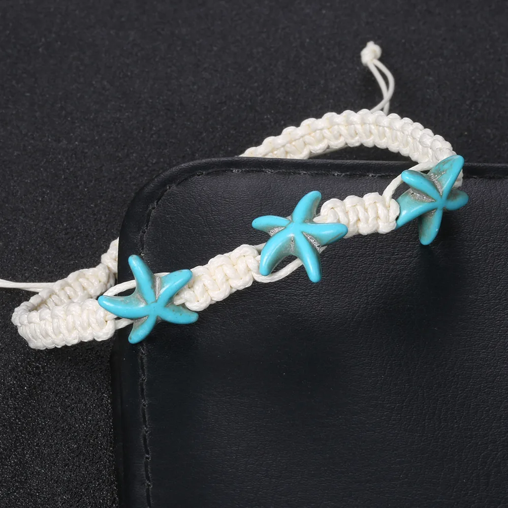 20pcs Beach Starfish Adjustable Ethnic Foot Bracelet Hand Weaving Rope Anklets for Women Men Jewelry