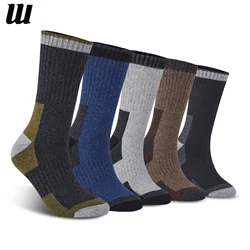 Meias térmicas de lã merino para homens, meias casuais acolhedores, meias grossas para caminhadas na neve, esportes ao ar livre, inverno, 5 pares