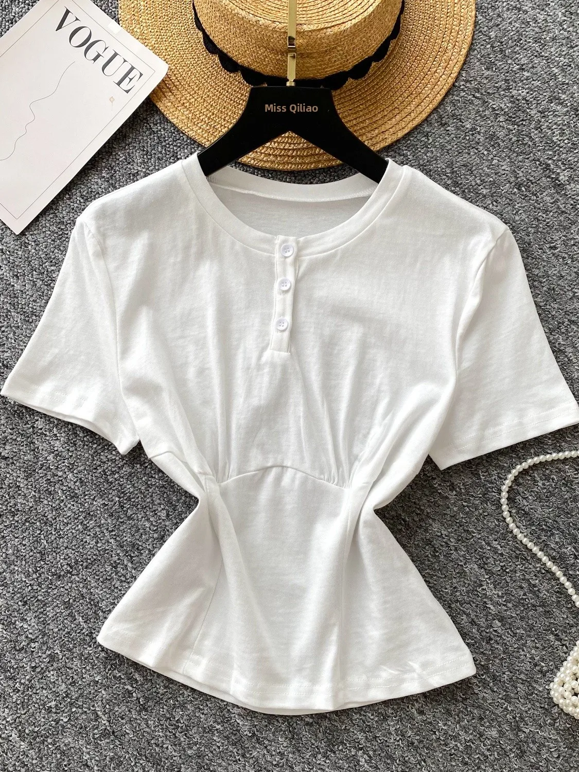 

Summer ort Sve T-irt Women's round Ne Slim Fit Color Top Korean Sle Commute Faion Breathable Sweat Absorbent