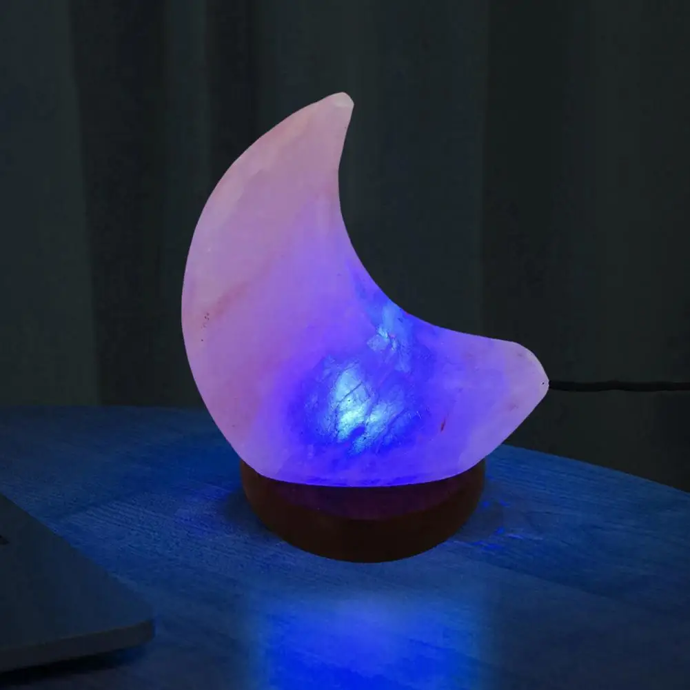 USB 야간 조명 달 모양 색상 변경 조명, 장식용 LED 인조 크리스탈 소금 램프, 가정용 나무 기반