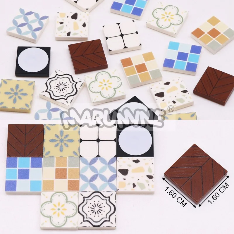 MARUMINE MOC City Blocks Floor 2x2 Printed Tile House Street View Building Bricks DIY Parts Accessories Compatilbe with 3068