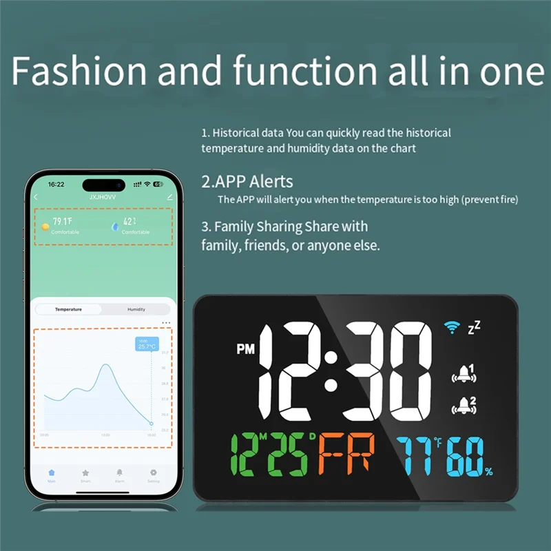 ABFN-Wifi Настольные часы Календарь Цифровой светодиодный дисплей Интеллектуальный термометр Умные настенные часы Поддержка WIFI Инструмент автоматической калибровки