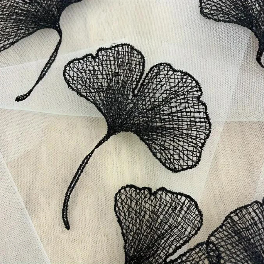 5Pcs Black White Lace Ginkgo Leaves Flower Embroidery Patch Appliques Repair