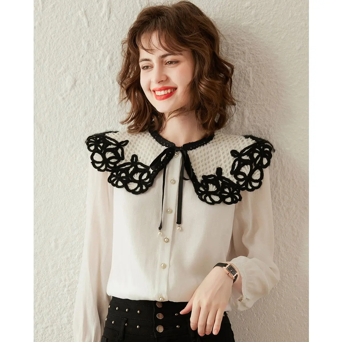 Shirt Women Detachable Fake Collar Lace Doll Collar Single Breasted Design Spring And Autumn Models False Collar Clothes Shirt