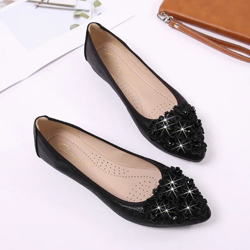 Metal Bow Crystal Shoes for Women Ballerina Flats Pointed Toe Gold and Silver Loafers Plus New Arrivals American Styles