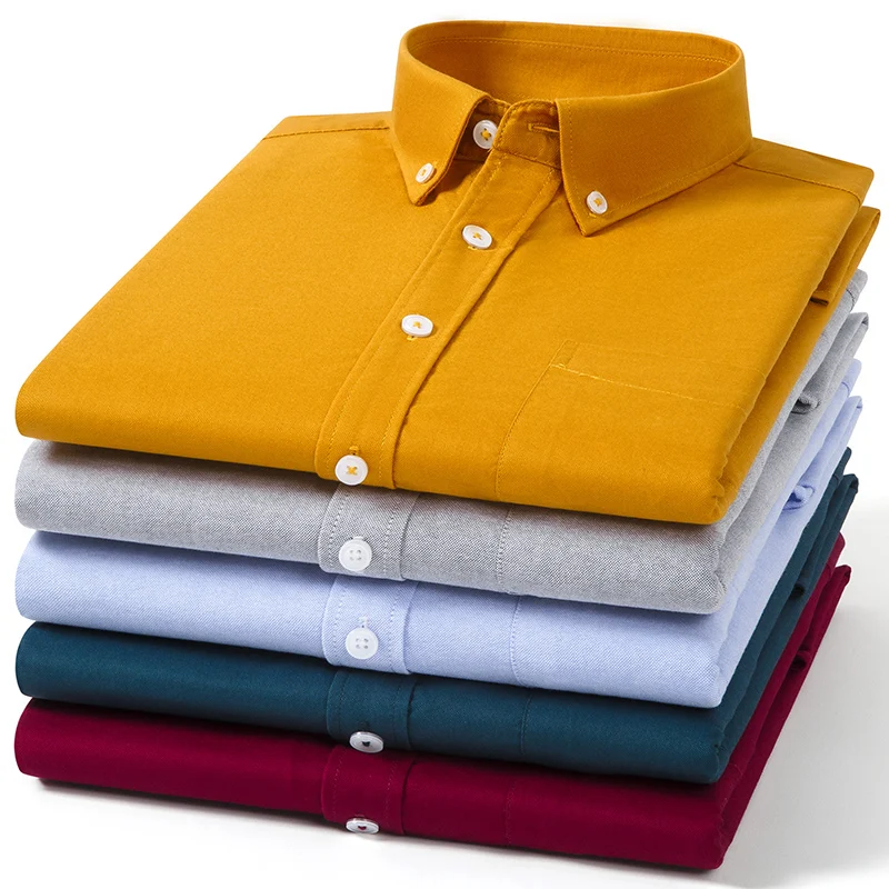 New 100% Pure Cotton Men Shirts Long Sleeve Dress Shirts Male Slim Social Business Blouse Solid Color Oxford Shirt 9XL 10XL 11XL