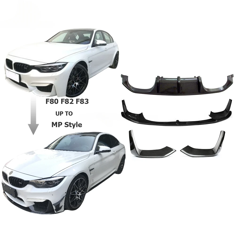 MP Style Front Lip With Corner Rear Diffuser For M3 M4 F80 F82 F83 Carbon Fiber Material Front And Rear Bumper Diffuser