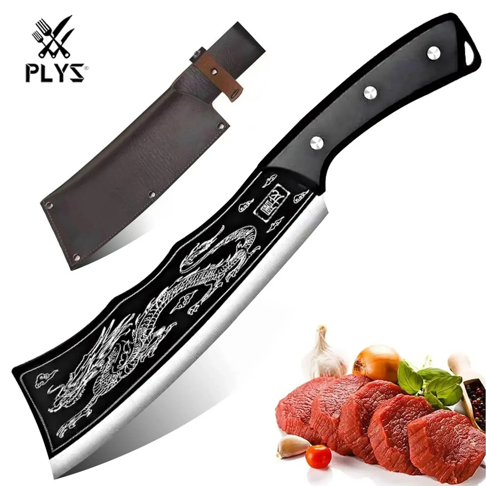 Seiko Hand Forged Kitchen Butcher Knife - Hand dragon butcher knife, high hardness meat cleaver bone chopping knife