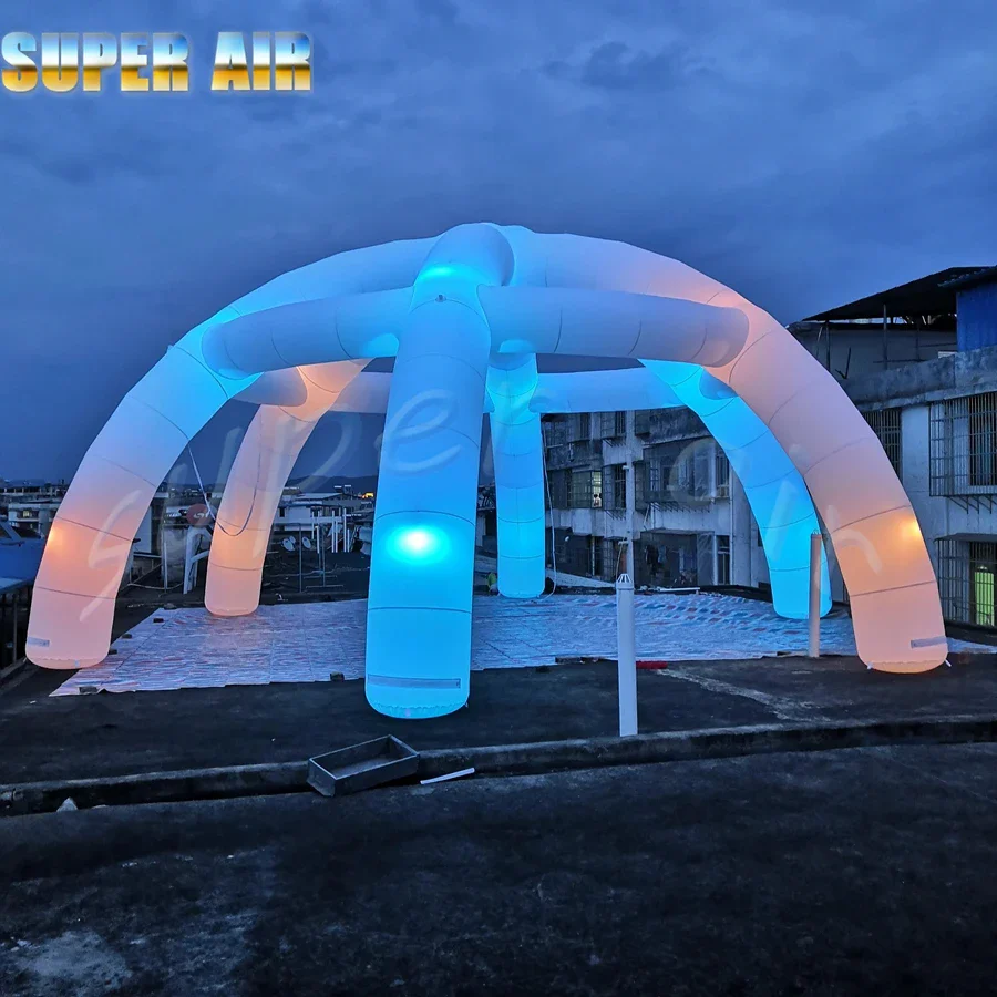 Barraca de aranha inflável com iluminação LED colorida com seis pernas e logotipo de personalização para aluguel