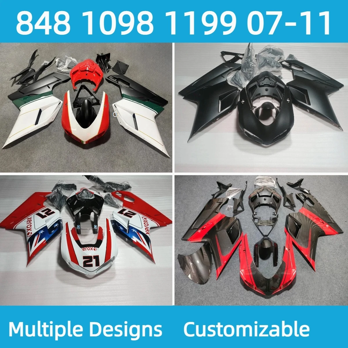 For Ducati 848 1098 1198 2007 2008 2009 2010 2011 Free Custom Fairings 1098s 1198s 07-11 Fairing Kit
