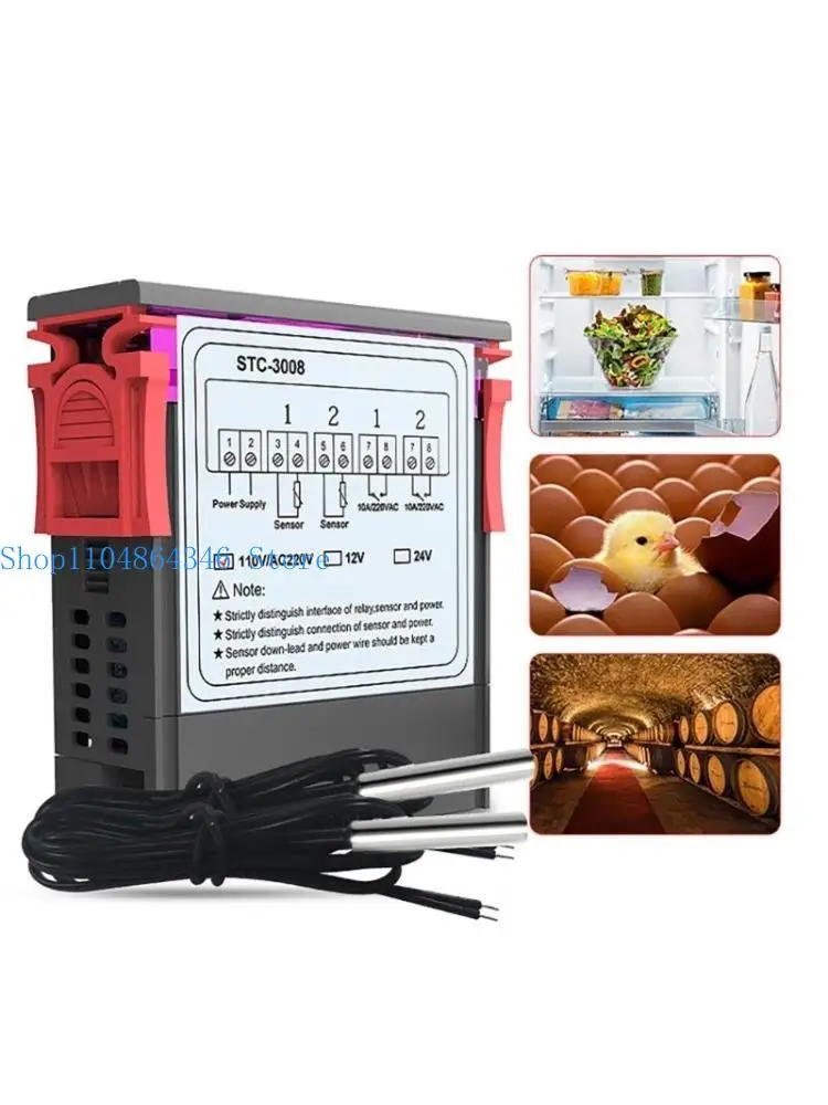 

652F 12/24/110-220 В двойной датчик температуры термостат контроллер цифровой двойной дисплей термостат для холодильника