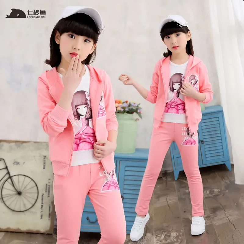 Girls Sets Spring Autumn 2023 Young Outfits Sport Kids Tracksuit Children Clothing 6 8 10 12 14 Years 2 Pieces