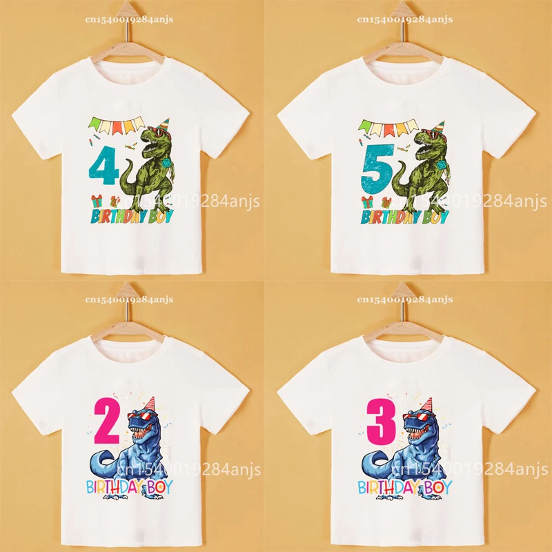 Explosive baby children cartoon dinosaur birthday number T-shirt boy girl cute funny T-shirt can be customized number name