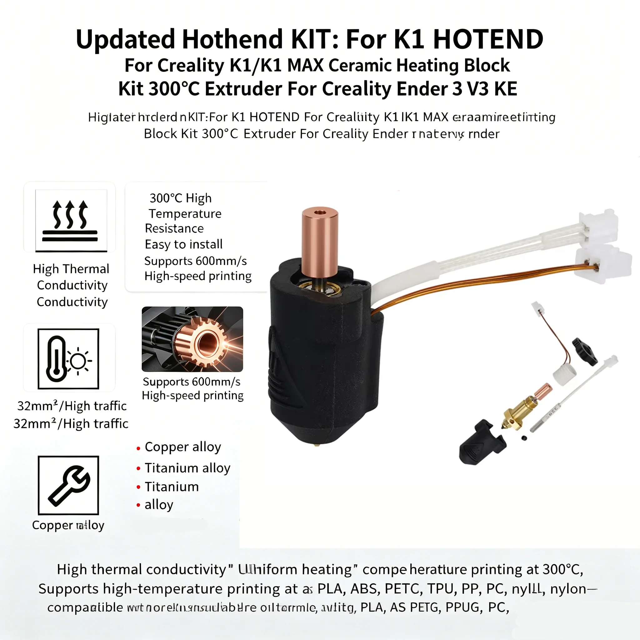 Updated Hotend KIT:For K1 HOTEND For Creality K1/K1 MAX Ceramic Heating Block Kit 300°C Extruder For Creality Ender 3 V3 KE.....