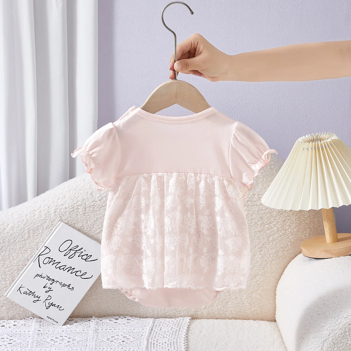 Cute Baby Girl Dress Romper 0-2Years Newborn Princess Short Sleeve O-Neck Lace Skirted Bodysuit Outfits Birthday Party Clothes