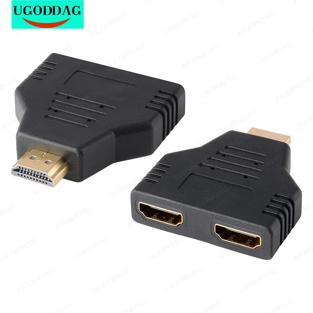 Adaptador HDMI Compatible con HDTV Dual chapado en oro, 1 a 2 HD macho a dos HD hembra, divisor de Video/Audio para HDTV