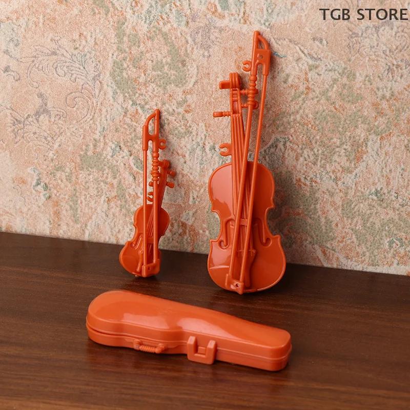 Decoración de instrumentos para casa de muñecas, juego de violín en miniatura Vintage, accesorios para fotos de microescena, juguetes para juego de imitación para niños